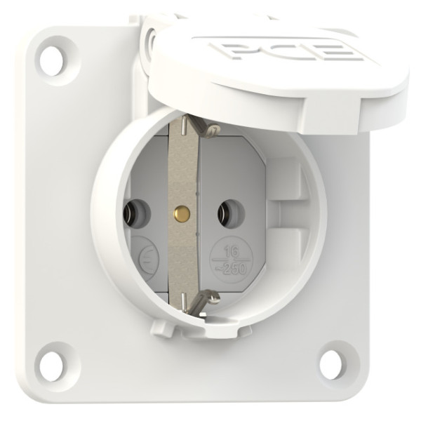 PCE Schuko-Anbausteckdose 16A 2P+E 250V 70x70 rückw.Ans. IP54 Artnr. 105-7w weiss