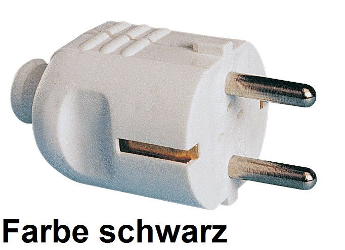 LECHPOL Schuko-Stecker 16A/250V IP44 – Schwarzes Gummigehäuse, Deutscher Standardstecker