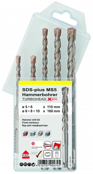 KEIL Hammerbohrer SDS-plus MS5 Turbohead XPRO Set 5-tlg. Ø5,2x6,8,10mm Artnr. A1.251.350.510