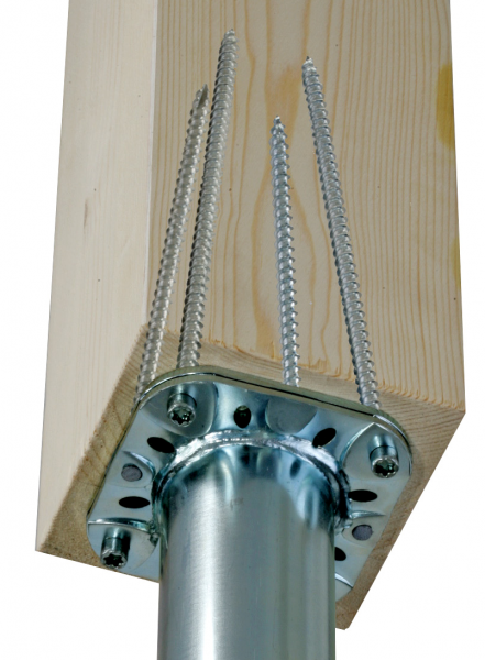 Sträb Postenfuß kurz für Holzpfosten ab 100x100mm o. Ø120mm für Wurzelpfahl, Stahl fvz Artnr. 110524