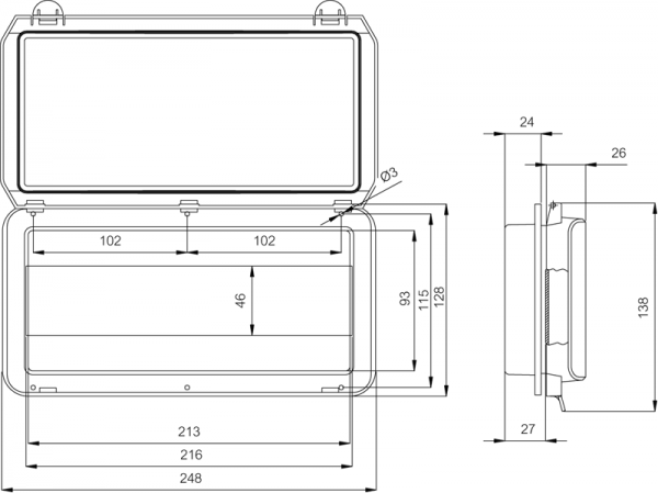 Klappfenster L248xH128mm 12 Einheiten IP65 Artnr. L12II grau