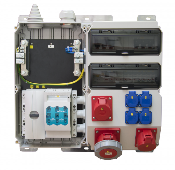 PCE Ks-Wandverteiler-SÖLDEN 4x Schuko je 1x CEE-16A+1x CEE-32A+1x CEE-63A +NH IP54 Artnr. 90992198