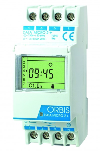 ORBIS Digitale Zeitschaltuhr 230V-AC Gangres. IP20 DATA MICRO 2+