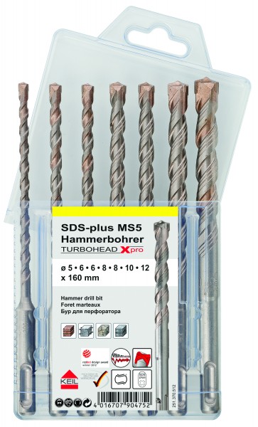KEIL Hammerbohrer SDS-plus MS5 Turbokeil 7-tlg. Ø5,2x6,2x8,10,12mm Artnr. A1.253.370.512