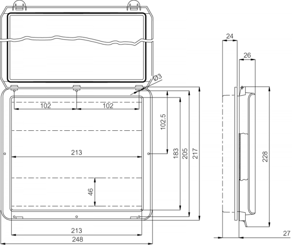 Klappfenster L248xH218mm 24 Einheiten IP65 Artnr. L24II grau